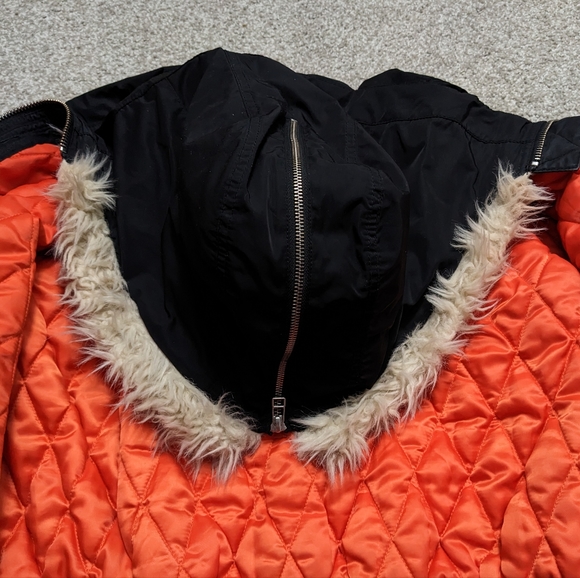 Wilfred Free quilted bomber winter jacket with fur lined hood black - Picture 12 of 16